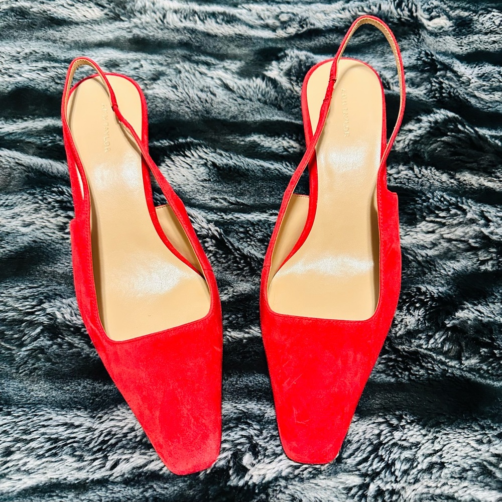 Elegant Ann Taylor Red Suede Slingback Women's Shoes